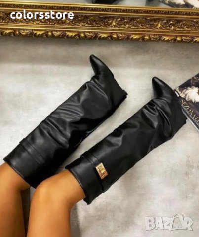 Ботуши на платформа - черна кожа - K-40