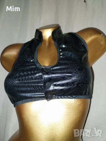 S/M Черно бюстие от еластична еко кожа , снимка 3 - Корсети, бюстиета, топове - 51381639