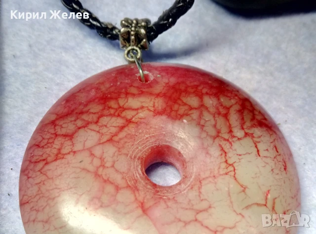 СТИЛЕН АРТ МЕДАЛЬОН от ШЛИФОВАН ЧЕРВЕН ЖАДЕИТ РЪЧНА ЮВЕЛИРНА ИЗРАБОТКА 23694, снимка 12 - Колиета, медальони, синджири - 51255659