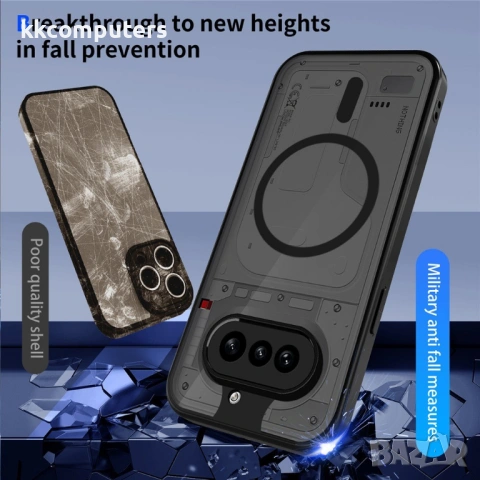 Магнитен Матов Калъф за Nothing Phone (4a) - PC+TPU, 1.5mm защита, Airbag, Черен, снимка 4 - Калъфи, кейсове - 54087427