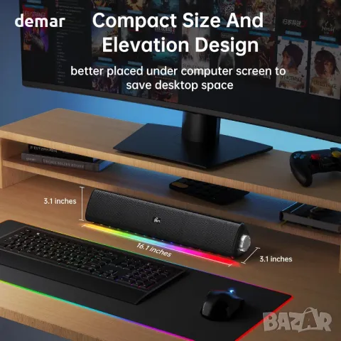 SOMEYOU Bluetooth високоговорител за компютър, 20 W стерео звук, 3,5 mm Aux-in, снимка 7 - Bluetooth тонколони - 48489881