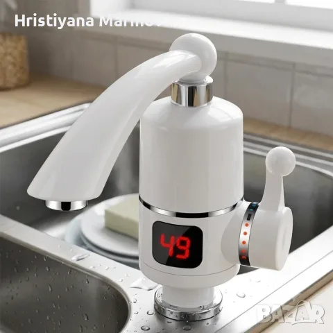 Електрически проточен нагревател за вода със смесител, LCD дисплей, 3000 W и нагряване за 3–5 секунд
