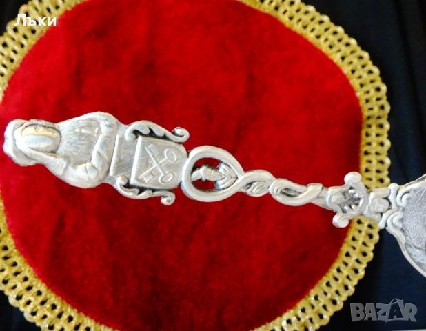 Калаена лъжица за калаена сватба със семейни символи. , снимка 6 - Антикварни и старинни предмети - 52002734