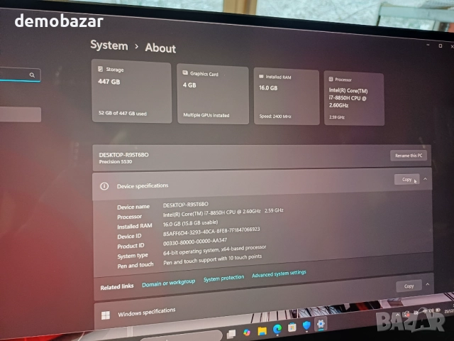 Dell Precision 5530 4K TouchScreen IGZO IPS/Core i7-8850H/Quadro P1000/16GB DDR4/500GB SSD, снимка 5 - Лаптопи за работа - 52898451