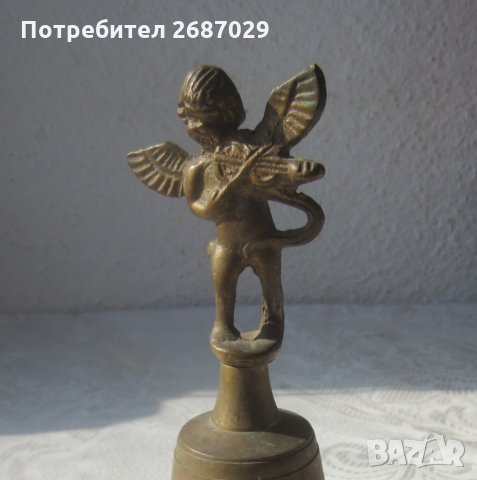 Ангел цигулар Стара бронзова камбана камбанка звънец звънче, снимка 1