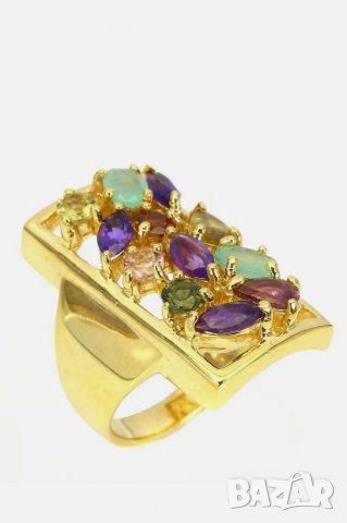 Уникален сребърен пръстен Смарагд,Аметист,Родолит,Турмалин,Гранат, снимка 2 - Пръстени - 37746903