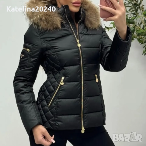 Зимно шушляково яке – 4262 качулка с естествен пух цвят , снимка 2 - Якета - 52506043