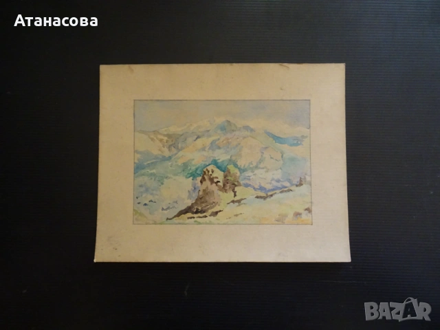 АТАНАС ЛОЛОВ картина "Пейзаж" акварел 1955 г #2, снимка 4 - Картини - 54306560