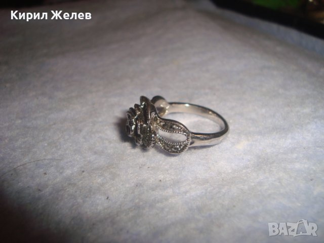 ФЛОРАЛЕН ПОСРЕБРЕН МАРКАЗИТЕН АР НУВО СТИЛ ПРЪСТЕН - РОЗА 17512, снимка 9 - Пръстени - 37499349