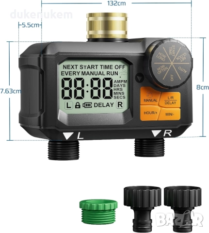Програматор, таймер за напояване, 2 изхода, автоматично и ръчно поливане, снимка 2 - Напояване - 52535415