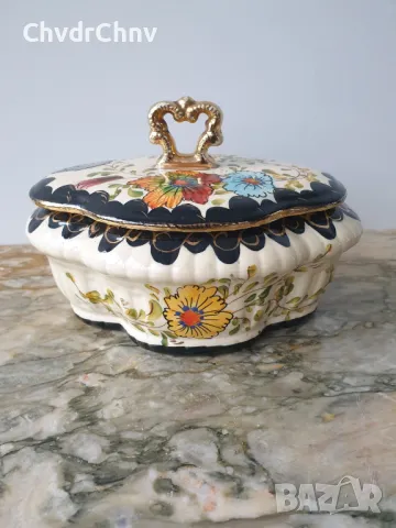 Стара белгийска порцеланова кутия-бижутерка/H.Bequet Quaregnon 21см, снимка 2 - Декорация за дома - 48965857