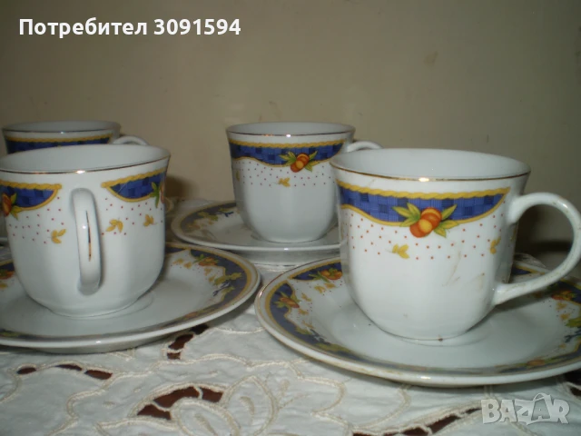 Комплект чаши за кафе Български  порцелен синя ивица златист кант , снимка 9 - Чаши - 51400676