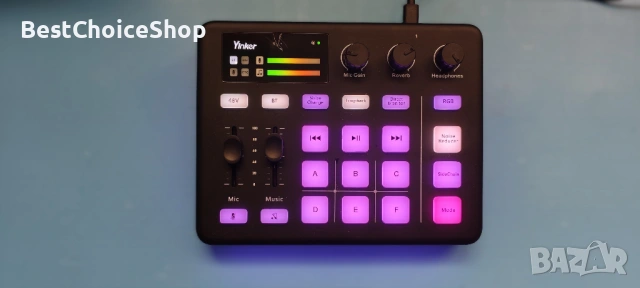 Yinker RGB аудио миксер с Bluetooth и промяна на гласа – За живо предаване, снимка 5 - Ресийвъри, усилватели, смесителни пултове - 54220398