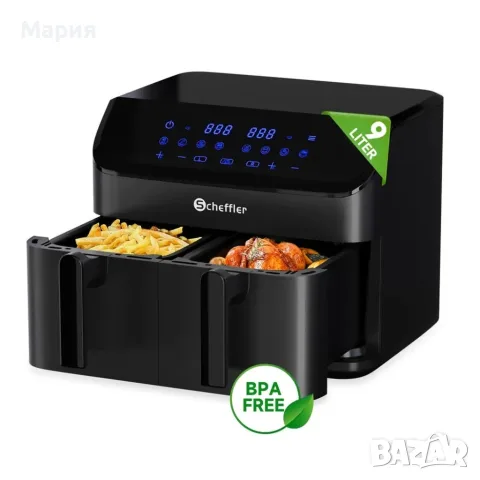 Фритюрник с горещ въздух XXL 9L с две камери – 8 програми и синхронизиран финал, снимка 3 - Фритюрници - 55835818