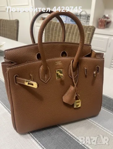 Кафява чанта Hermes Birkin 25 gold on gold, снимка 5 - Чанти - 56261275
