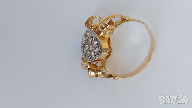 Старинен златен пръстен с бели топази, снимка 3 - Пръстени - 37290111