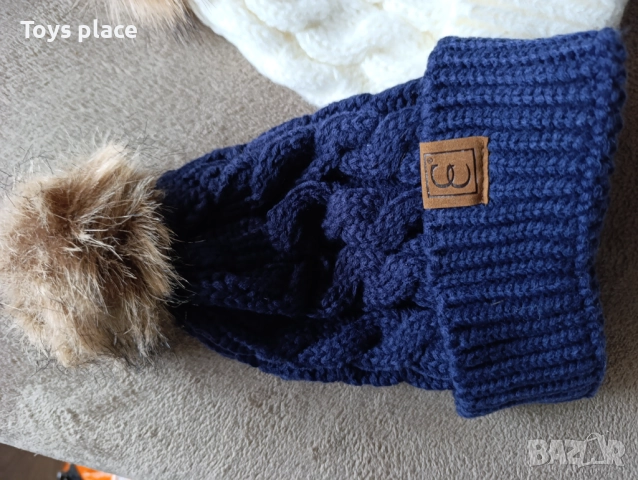 Зимна плетена шапка с пух, ръкавици , снимка 8 - Шапки - 52811321