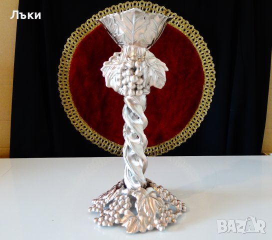 Посребрен свещник,лози,грозде,880гр. , снимка 4 - Антикварни и старинни предмети - 39051030