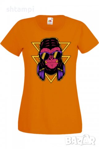 Дамска Тениска monkey with headphones,Изненада,Повод,Подарък,Празник                   , снимка 4 - Тениски - 37641187