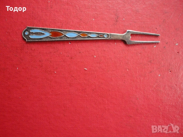 Руска сребърна виличка с емайл 875, снимка 7 - Антикварни и старинни предмети - 54087460