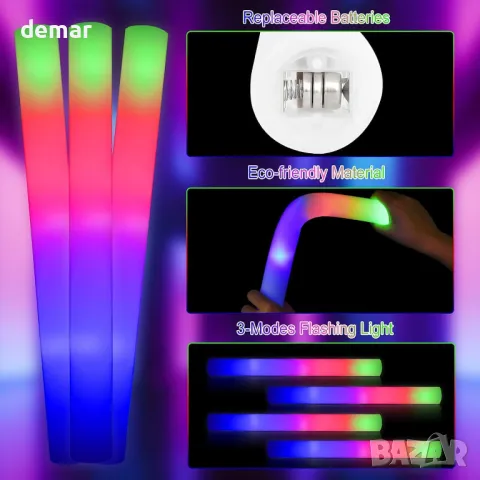 DkevEu 42 бр. Светещи пръчици от пяна в насипно състояние, дълготрайни мигащи, снимка 4 - Други стоки за дома - 48848942