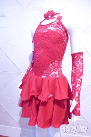 Детска рокля за спортни танци в червен цвят с дантела и гол гръб, снимка 10 - Детски рокли и поли - 42804872