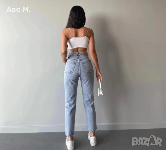 Дамски светлосини дънки с висока талия, снимка 2 - Дънки - 51556575