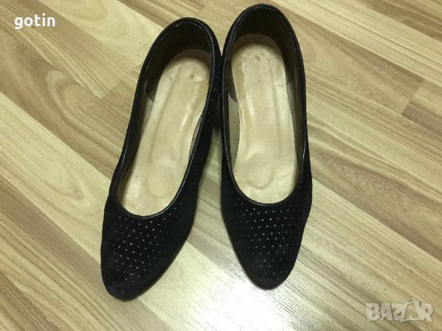 2 бр Черни Дамски обувки Естествена кожа - велур, лицева кожа , снимка 2 - Дамски обувки на ток - 28626014