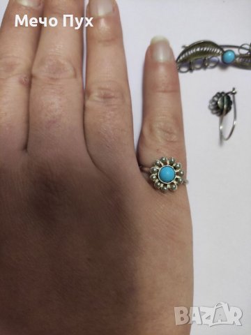 Стар сребърен комплект - брошка,обеци и пръстен (11), снимка 4 - Бижутерийни комплекти - 39121364