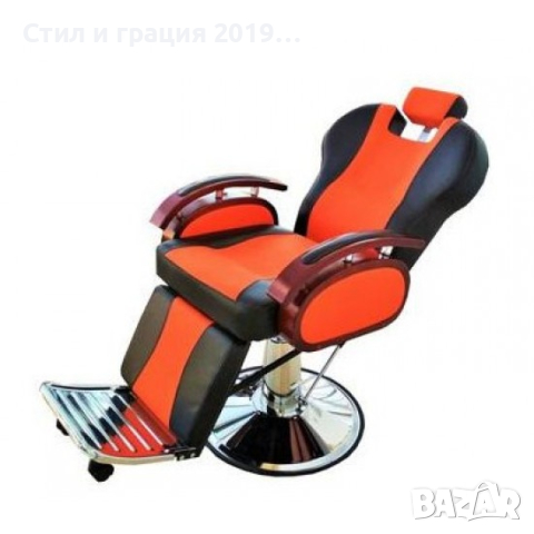 Бръснарски стол Apolo - черно и черно с оранжево, снимка 5 - Бръснарски столове - 44597798