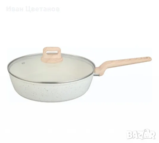 Тиган с капак Voltz Nice , Дълбок, Кован алуминий, Мраморно покр., Индукция, Кремав меланж