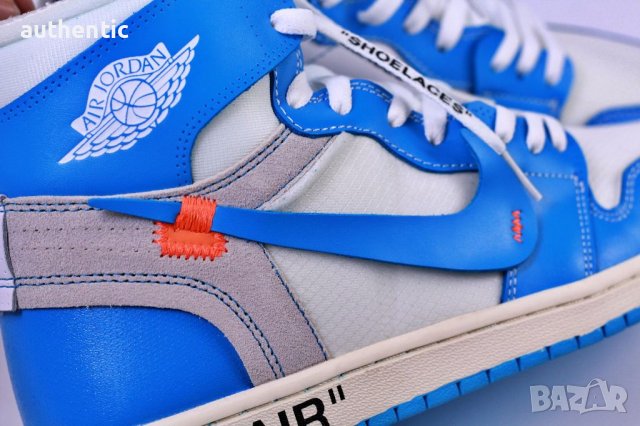Nike Air Jordan 1 Off-White University Blue, снимка 8 - Маратонки - 36013219