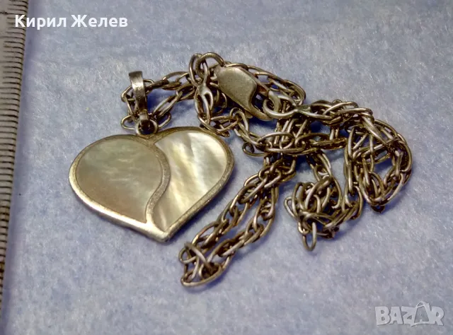 РОМАНТИЧНО СЕДЕФЕНО СРЕБЪРНО СЪРЧИЦЕ АРТ МЕДАЛЬОН СРЕБРО 925 със СРЕБЪРНА ВЕРИЖКА 27708