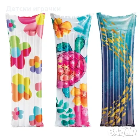 Надуваем дюшек Fashion Intex, 183 х 69 см, PVC, с вградена възглавница, ярки цветове, снимка 1