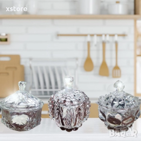 Стъклена захарница с капак, варианти