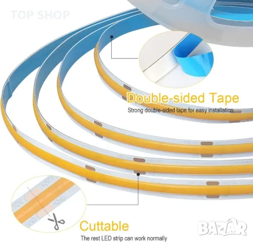 COB LED лентови светлини 5M RGB, 576 LEDs/m CRI 90+ DC12V (захранването не е включено), снимка 6 - Лед осветление - 49511622