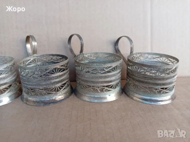 подстакан подстакани филигран посребрени 5 БРОЯ, снимка 4 - Антикварни и старинни предмети - 48590804