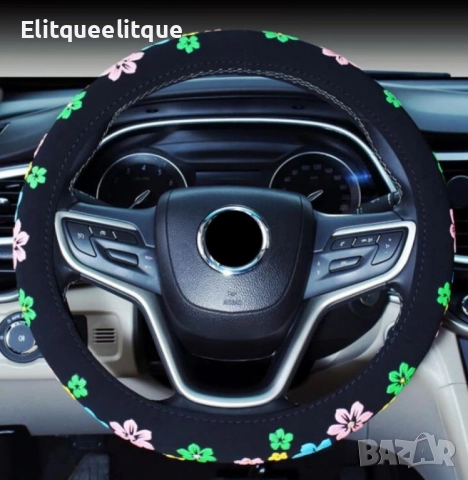 Дамски калъф за волан – Черно кадифе с апликации цветя, снимка 5 - Други - 49045639