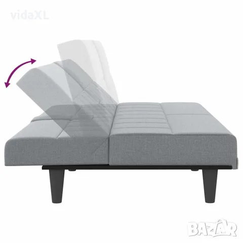 vidaXL Разтегателен диван с поставки за чаши, светлосив, плат, снимка 9 - Дивани и мека мебел - 56147261