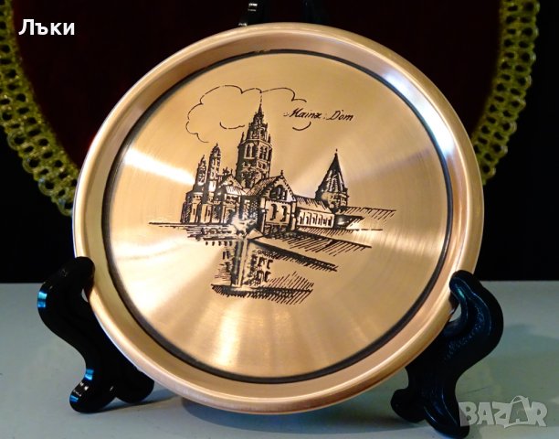 Медна чиния,подложка с литография. 
