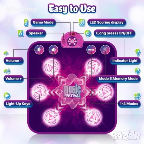 Нова Образователна танцова постелка с музика и светлини за деца играчка, снимка 6 - Друга електроника - 53970112