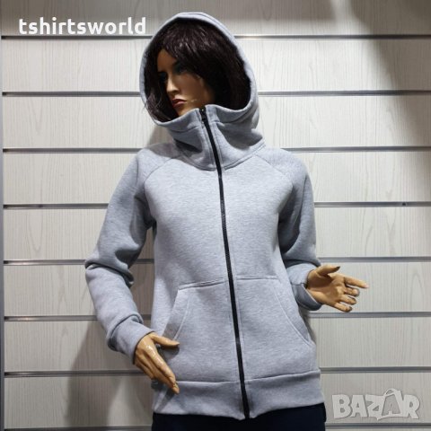 Нов дамски суичър с ЦИП и качулка в сив цвят, снимка 6 - Суичъри - 31125505