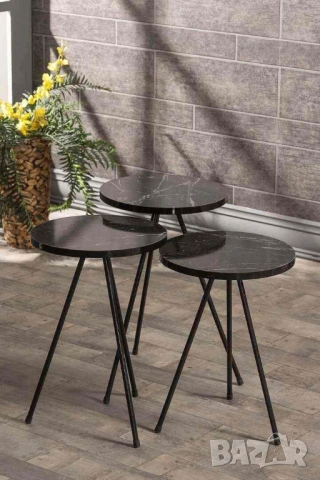 Масички за кафе с метални черни крака - комплект 3бр. 