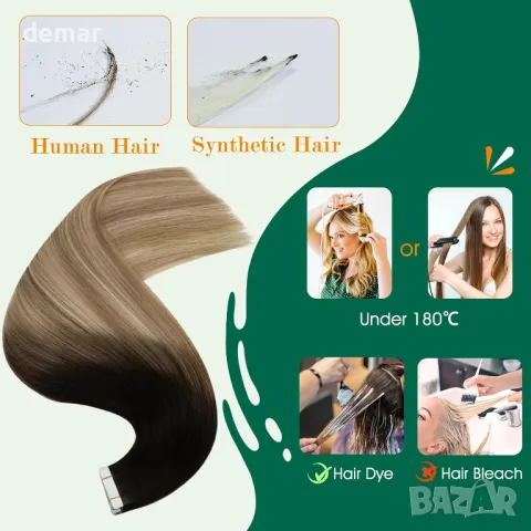 Easyouth екстеншън за удължаване на коса, истинска човешка коса, 30 см, #1B/8/22, снимка 6 - Аксесоари за коса - 49370906