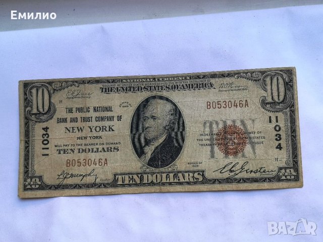 Usa Рядка $ 10 1929 г. The Public National Bank and Trust Company of NEW YORK CH11034, снимка 3 - Нумизматика и бонистика - 29420451