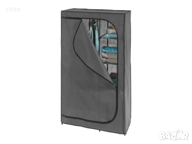 НОВ! Текстилен гардероб с лост и рафтове 174х100х46см сив, снимка 8 - Гардероби - 52519116