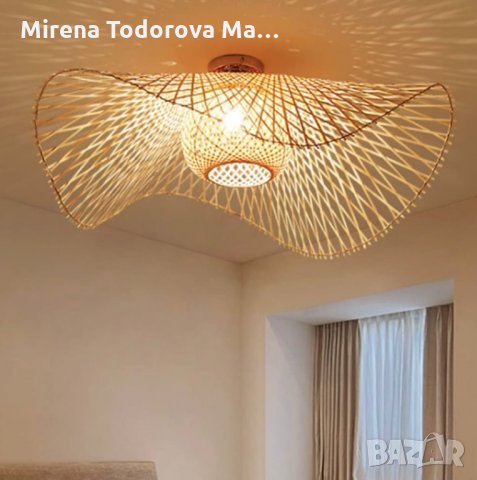 Ретро естествен бамбуков полилей ратан Винтидж таван, снимка 4 - Лампи за таван - 34302973