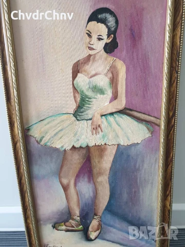 Parin 70х37см/стара испанска картина масло върху платно/портрет-балерина/дървена рамка, снимка 2 - Картини - 50977772