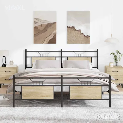 vidaXL Метална рамка за легло, без матрак, сонома дъб, 160x200 см, снимка 2 - Спални и легла - 56147059