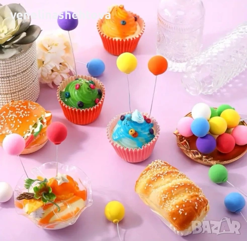 16 броя изкуствени мини балони на тел шарени декорация на торта , снимка 4 - Други - 53896354